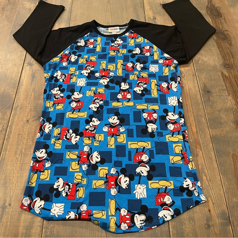 LulaRoe Disney Mickey Mouse Blue & Black Raglan 3/4 Sleeve Long T-Shirt Size: XS